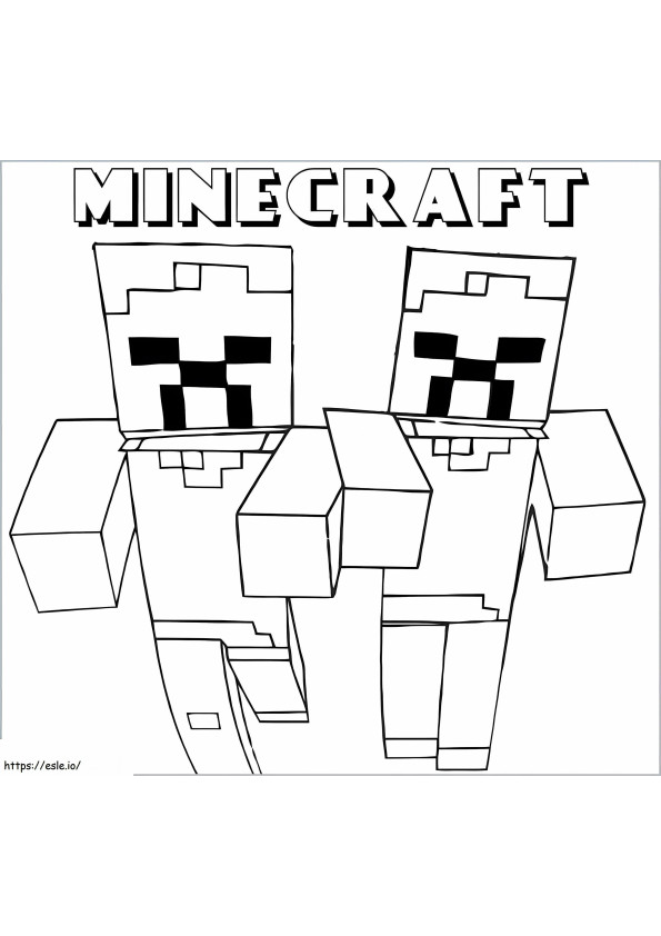 Coloriage Minecraft Deux Zombies à imprimer dessin