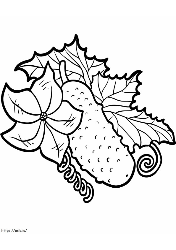 Coloriage Concombre avec fleur et feuilles à imprimer dessin