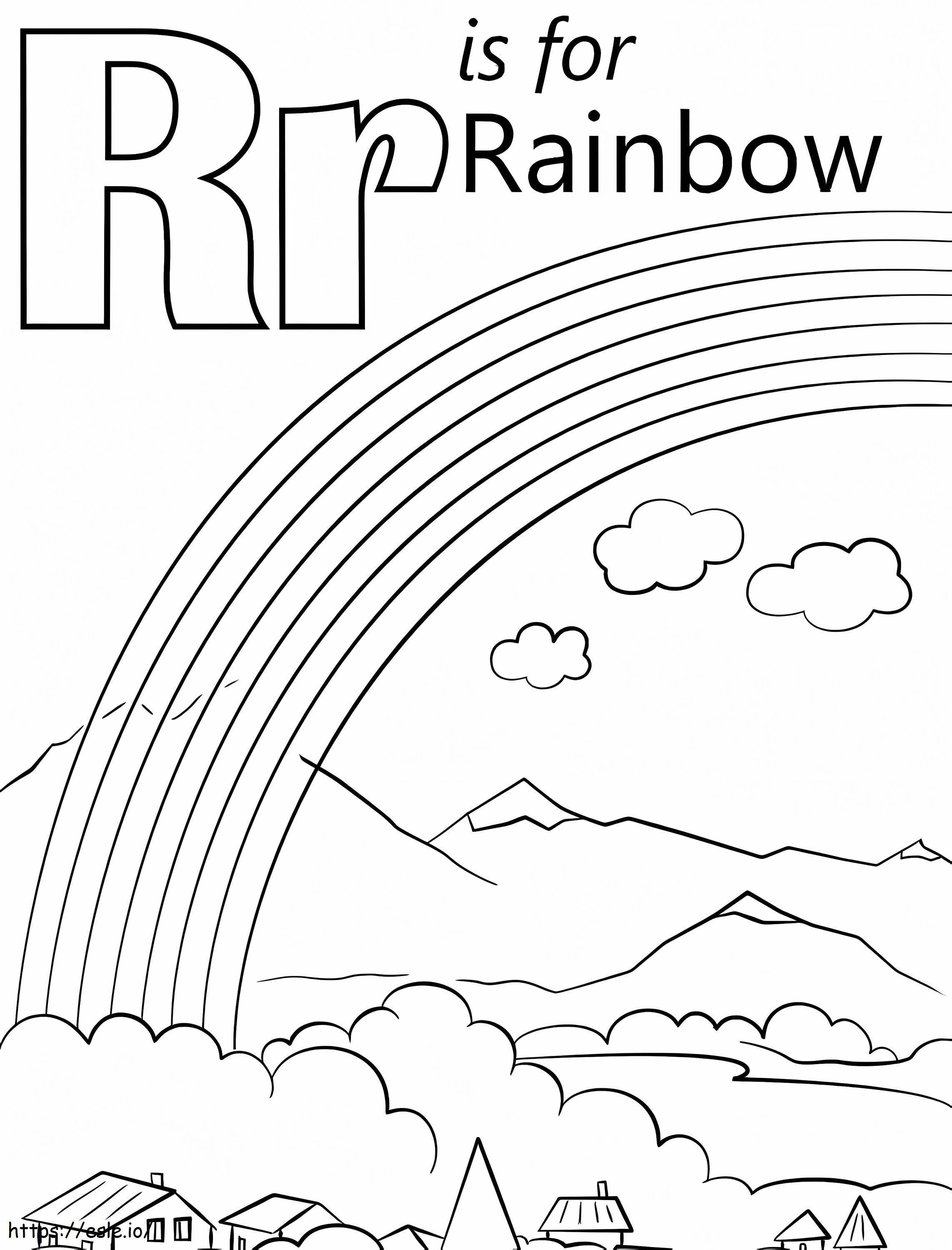 Sateenkaaren kirjain R värityskuva