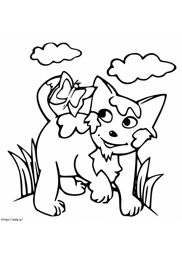 Cat And Butterfly coloring page