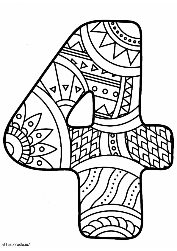 Number 4 Zentangle coloring page