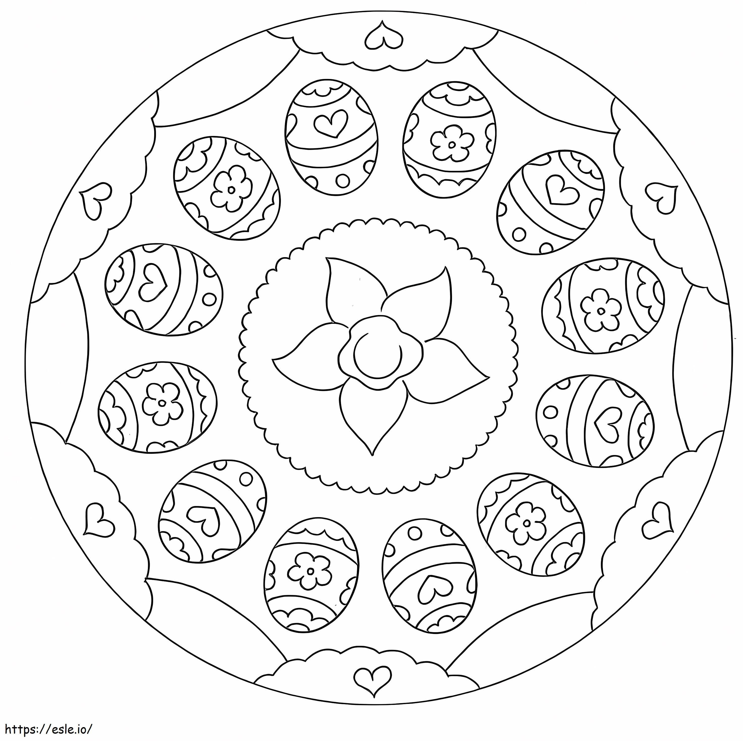 Mandala cu flori de Paște de colorat
