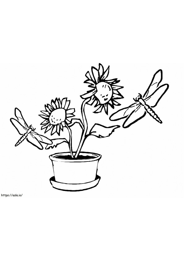 Dragonflies And Flowers coloring page