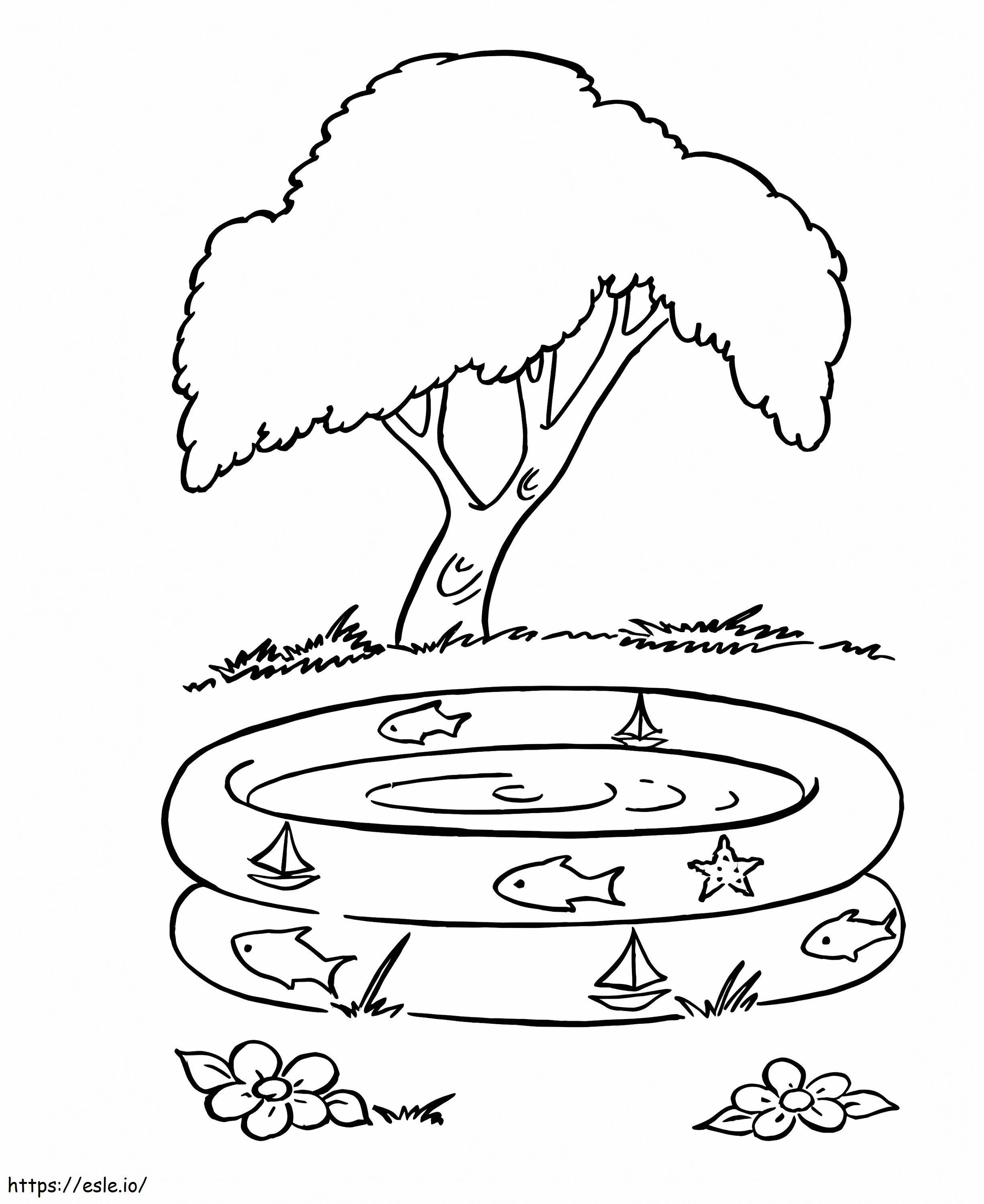 Kolam Kecil Dan Pohon Gambar Mewarnai