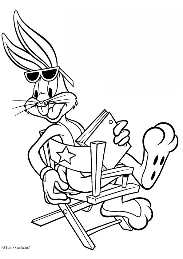 Bugs Bunny pitelee kirjaa istuu tuolissa värityskuva