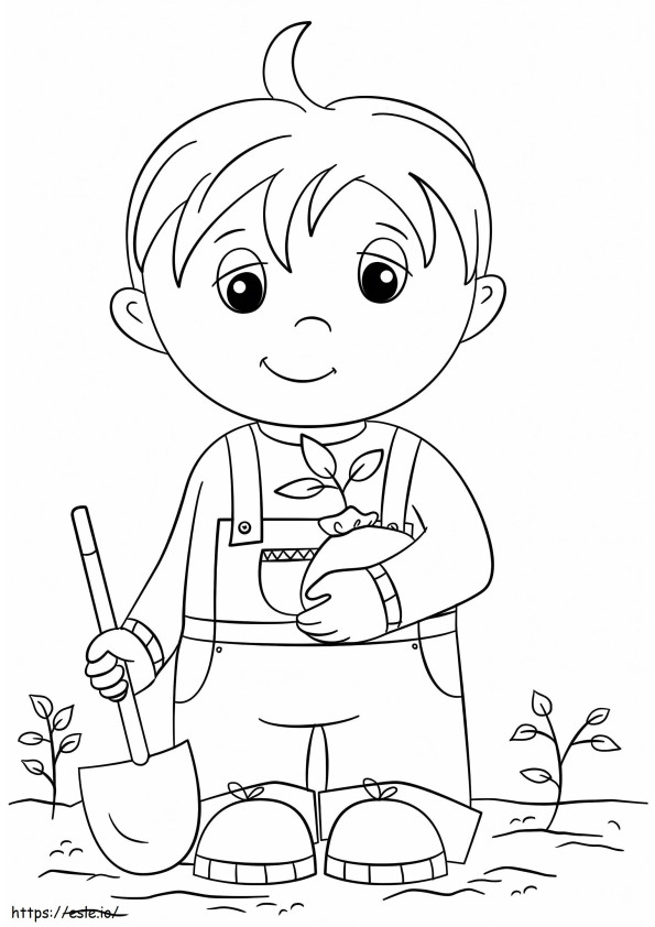 Boy Holding Seedling coloring page