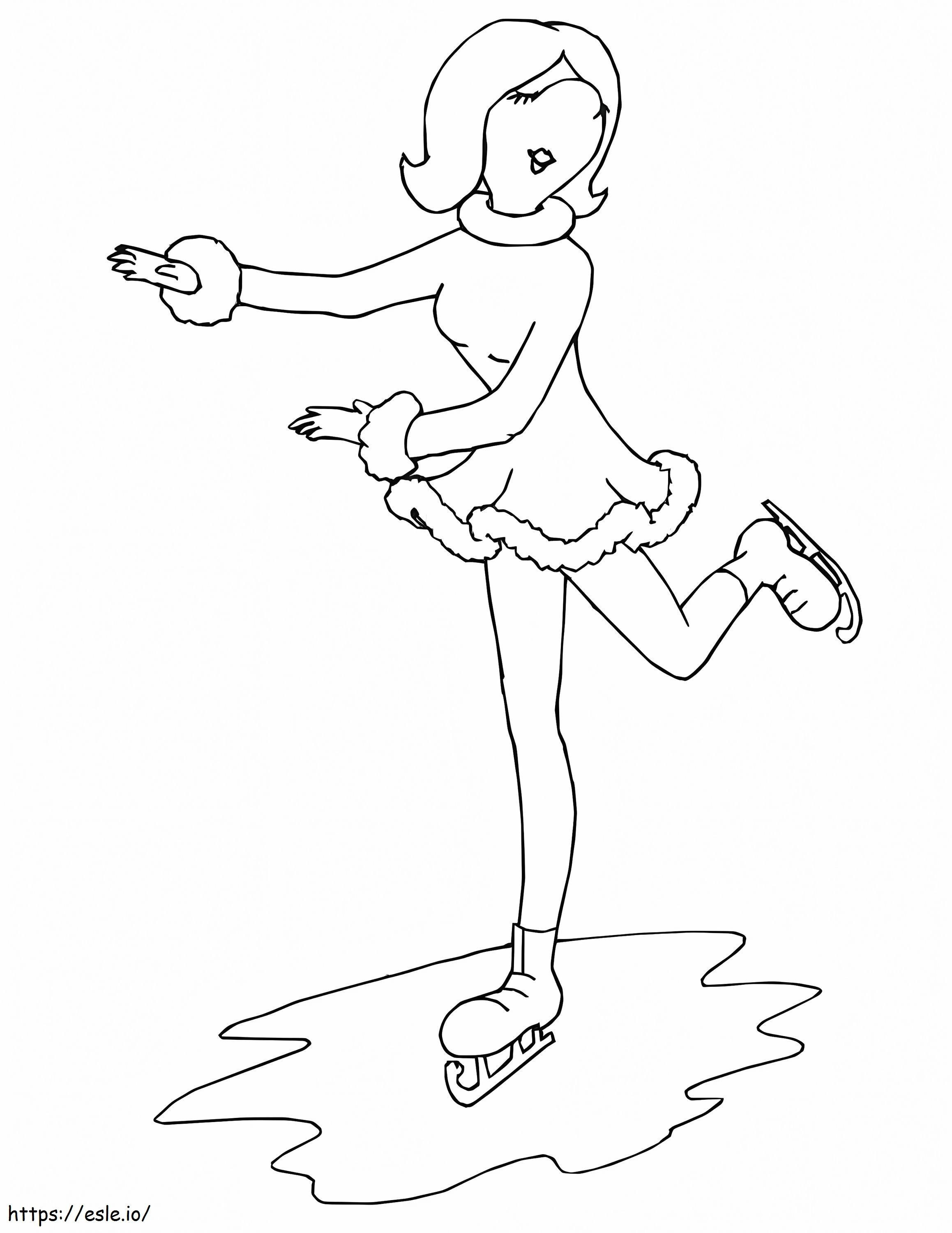 Coloriage Fille, patinage sur glace, contour à imprimer dessin