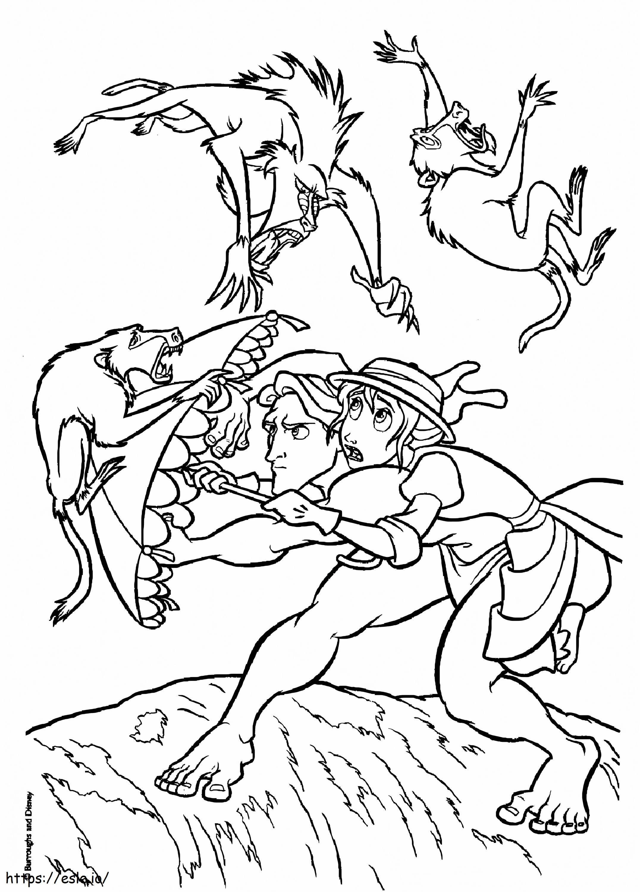 Tarzan e Jane contra animais para colorir