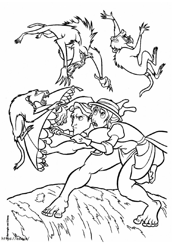 Coloriage Tarzan et Jane contre les animaux à imprimer dessin