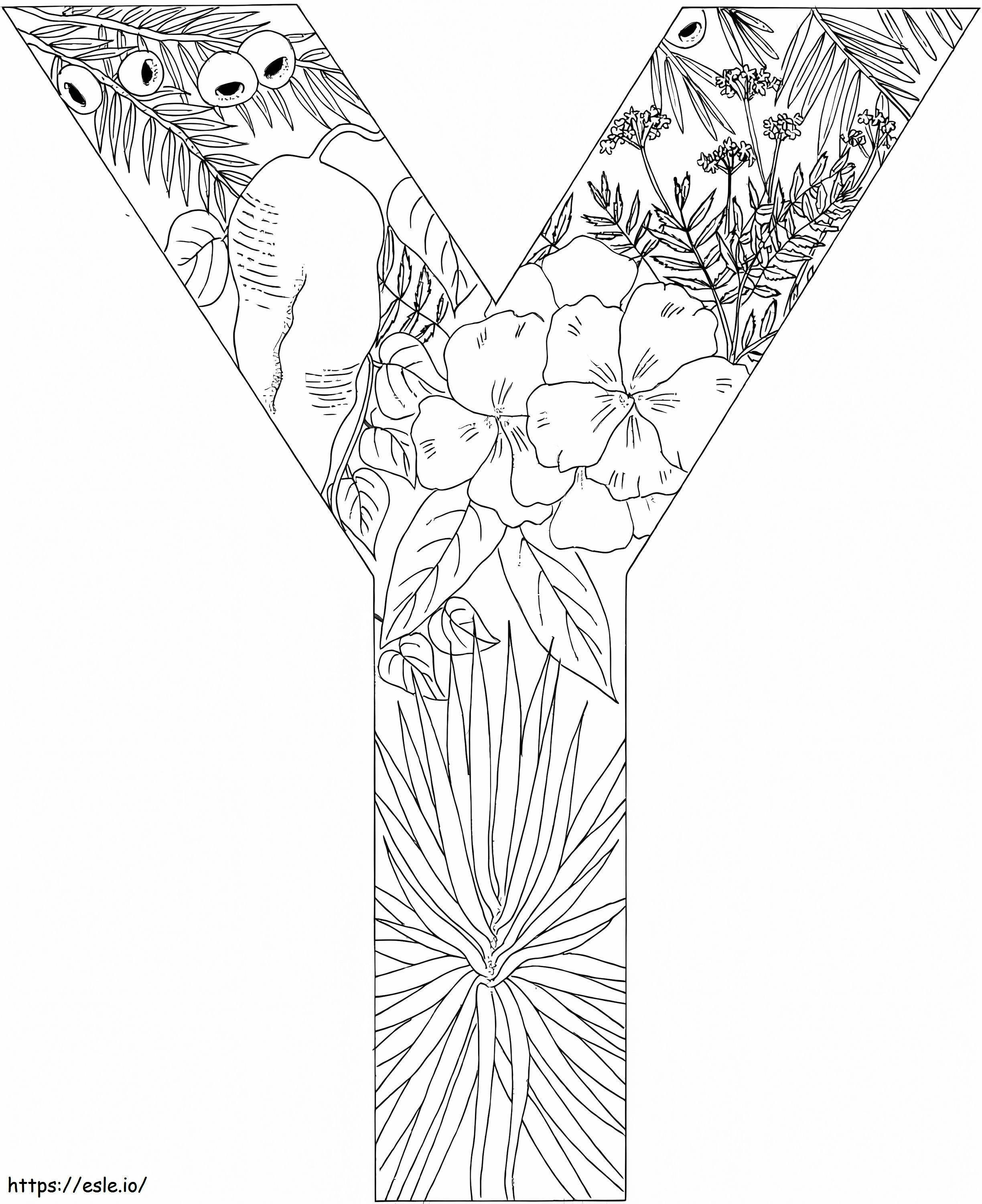 Letter Y With Leaf coloring page