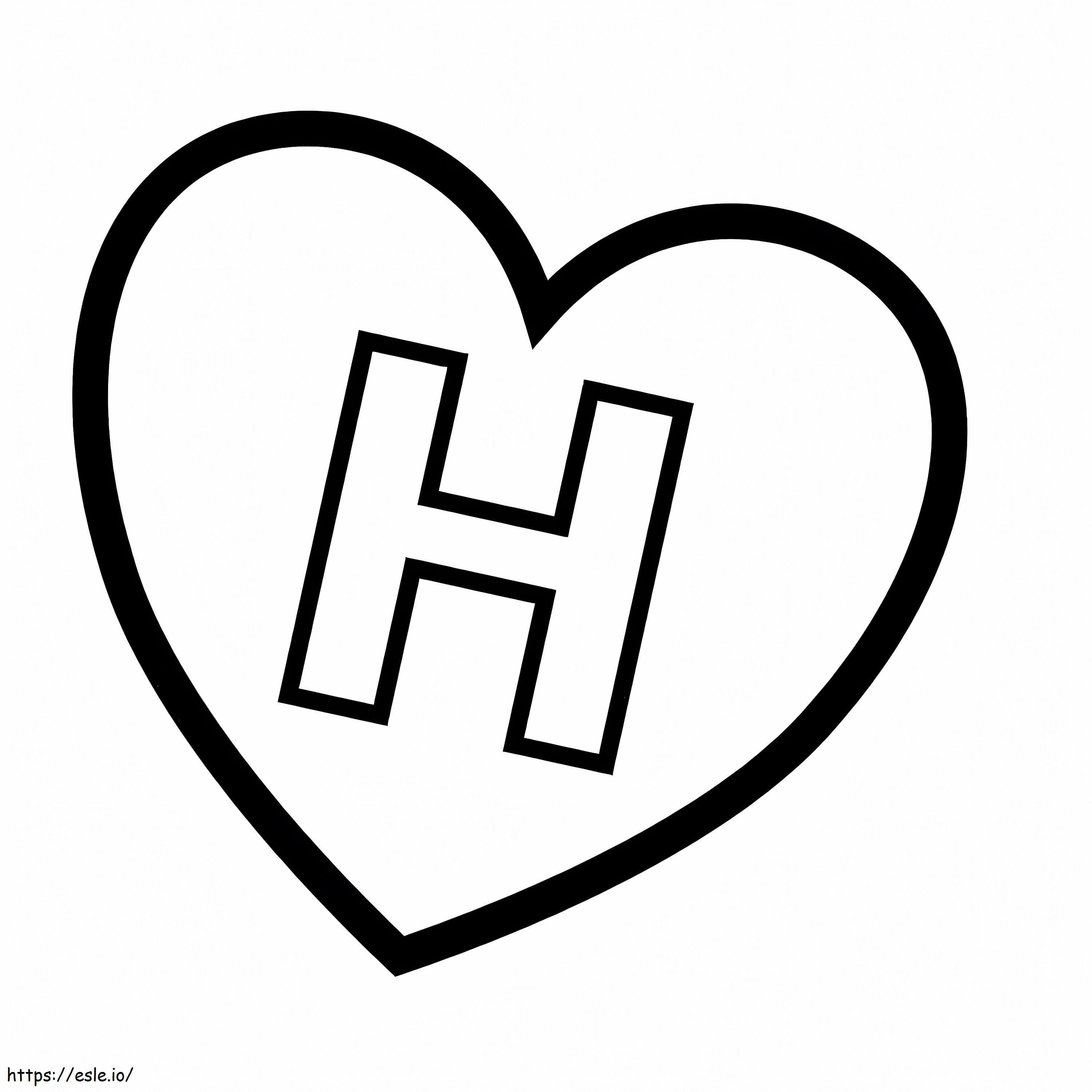 Litera H în inimă de colorat