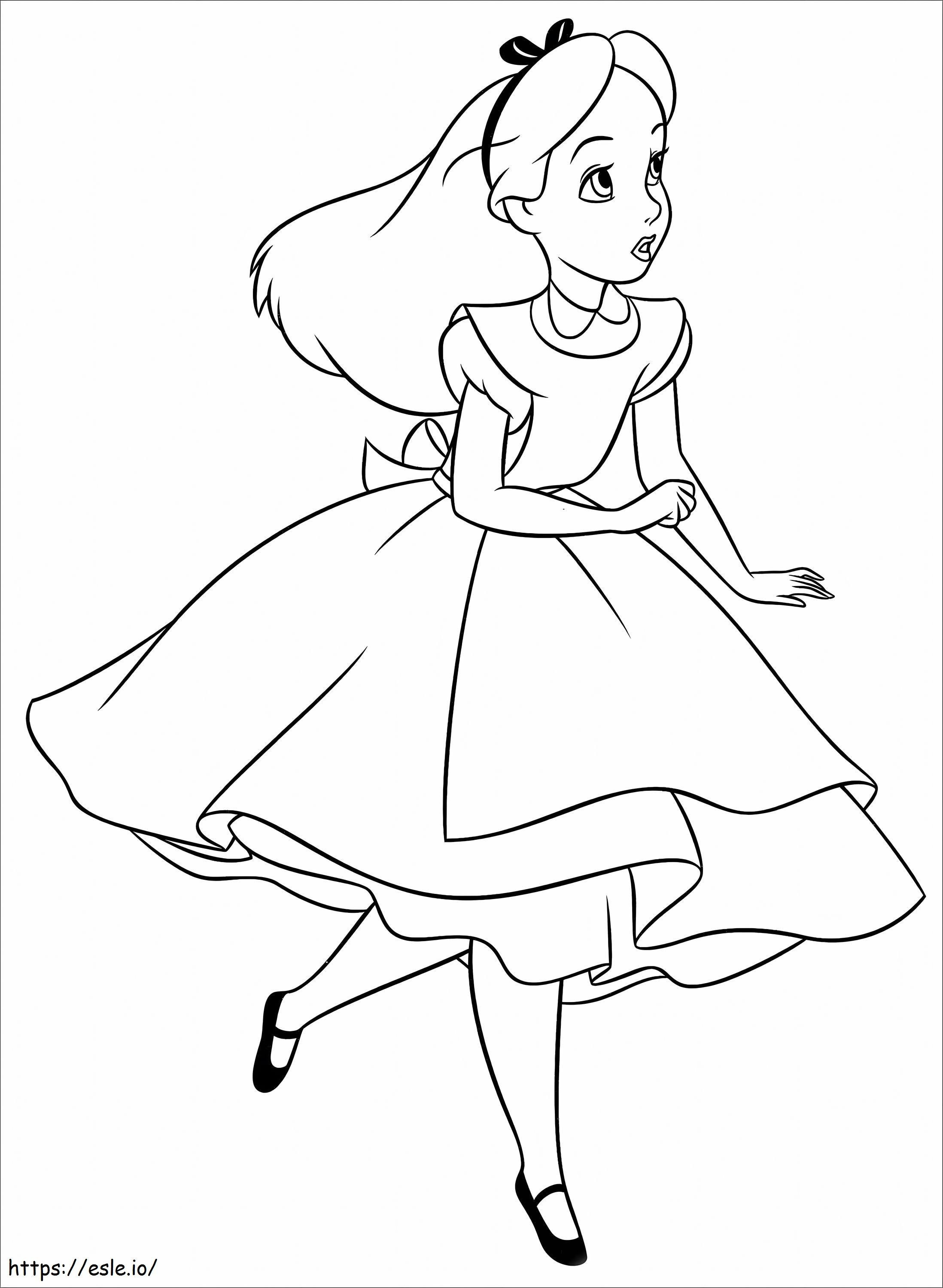 Coloriage Disney Alice en cours d'exécution à l'échelle à imprimer dessin