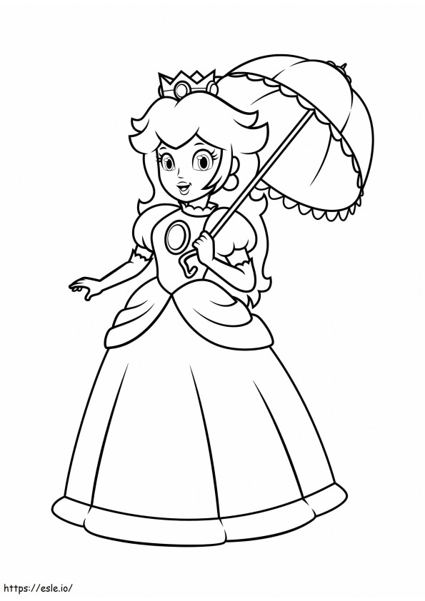 Coloriage Princesse Peach avec parapluie à imprimer dessin
