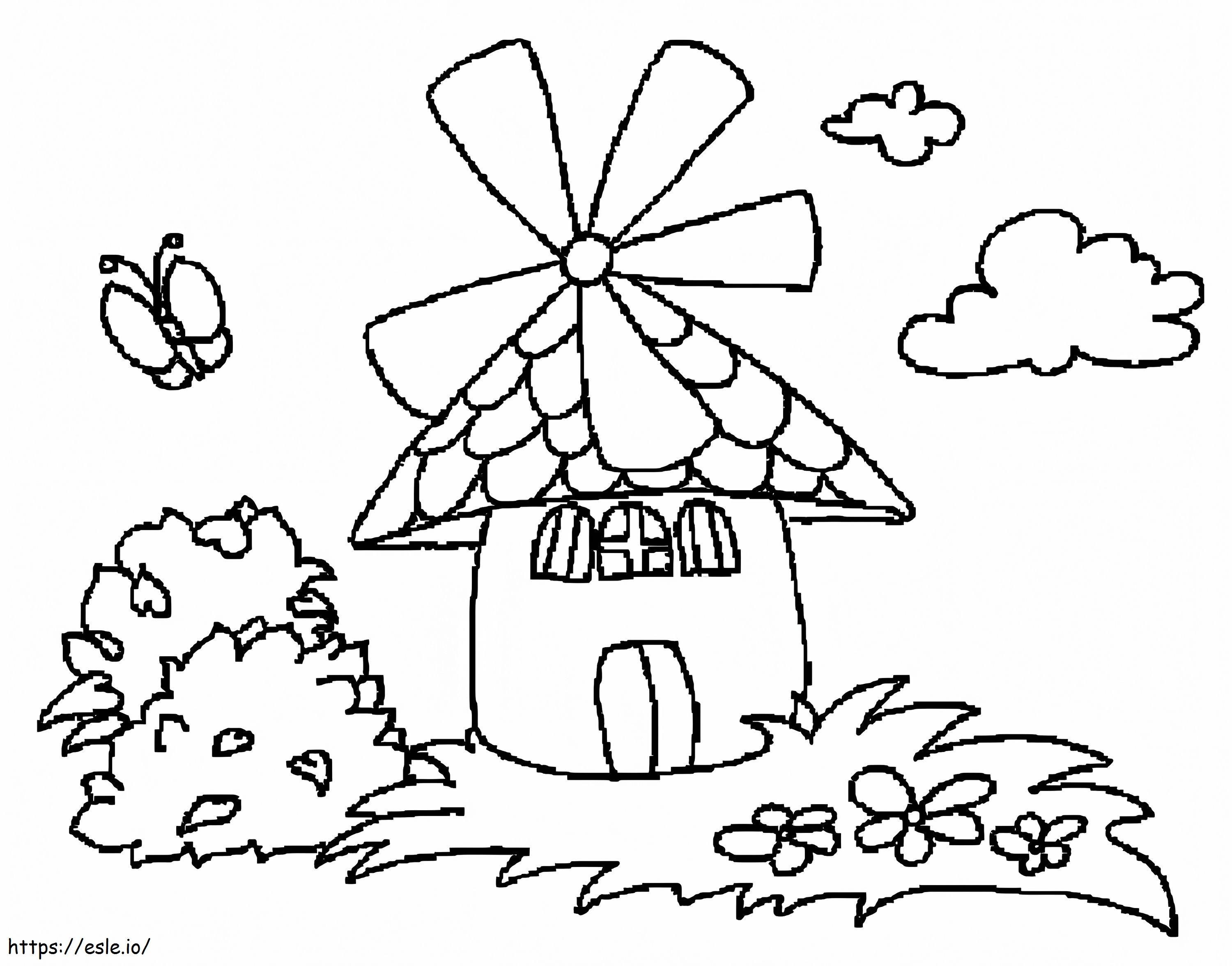 Pequeno moinho de vento para colorir