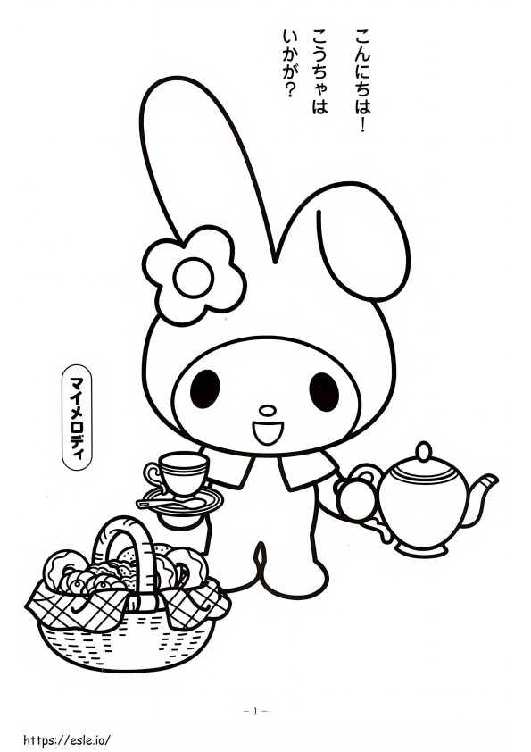 My Melody With Tea And Donuts coloring page