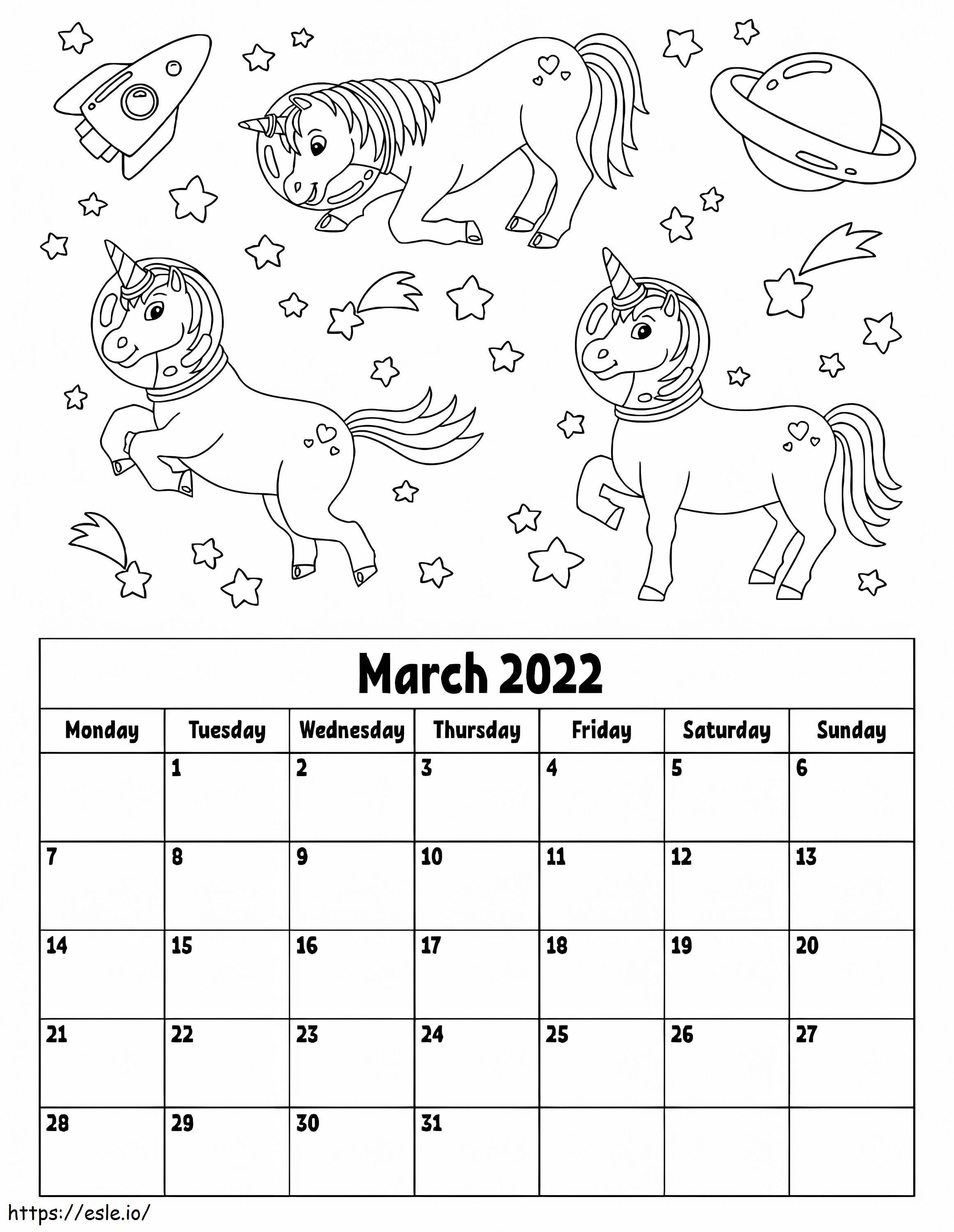 Kalendarz na marzec 2022 r kolorowanka