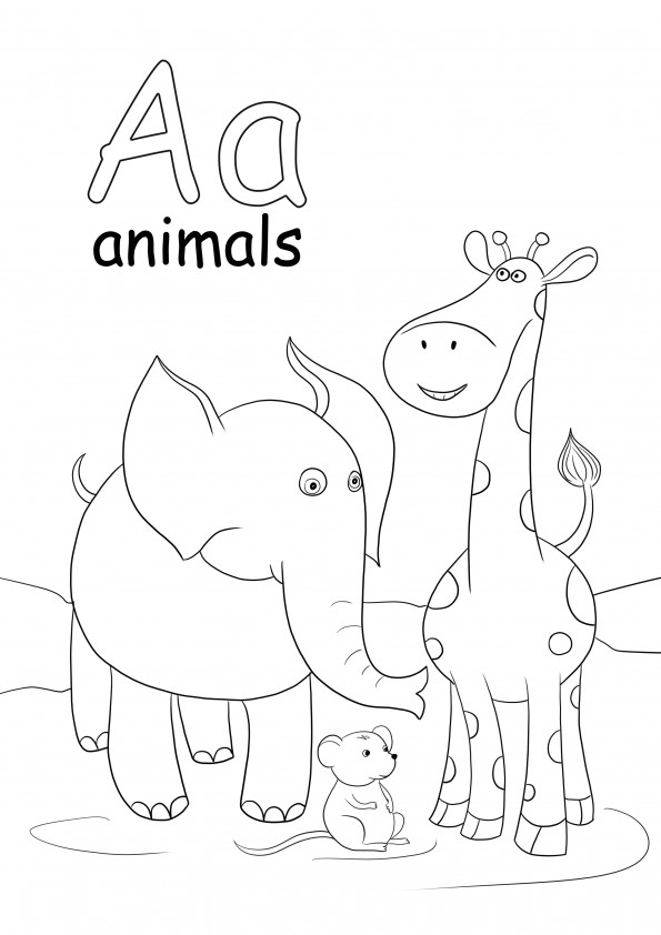 Letter A is for animals coloring and free printing sheet