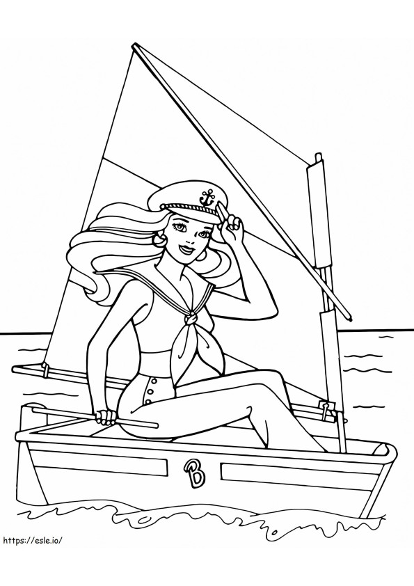 Coloriage Barbie sur un bateau à imprimer dessin