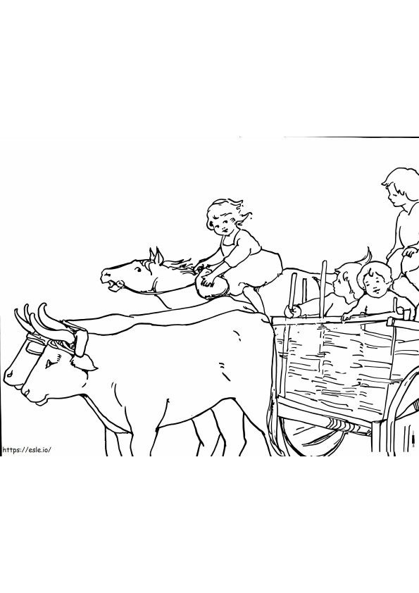 Girl Rides Oxen coloring page