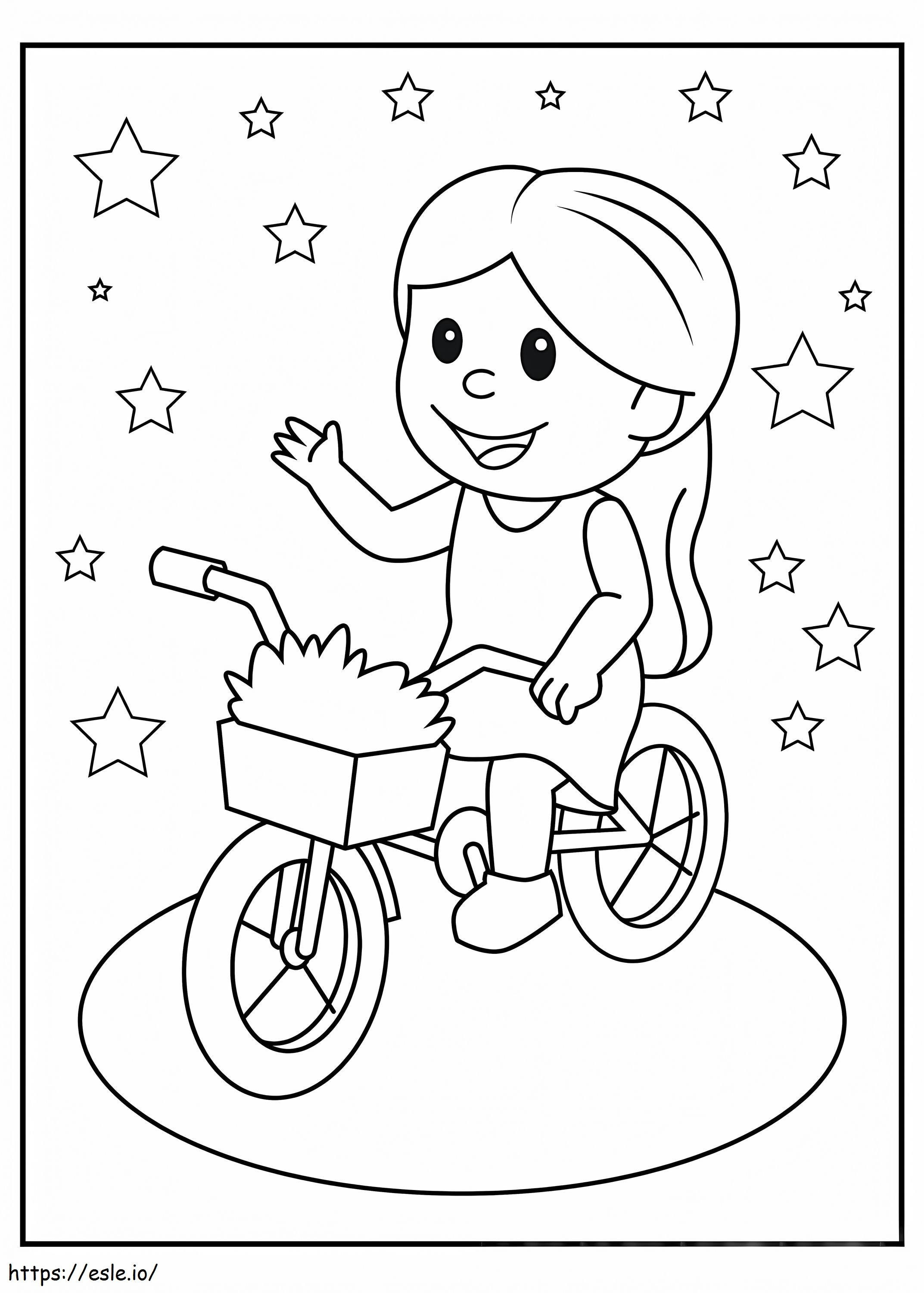 Coloriage Fille cycliste avec étoile à imprimer dessin