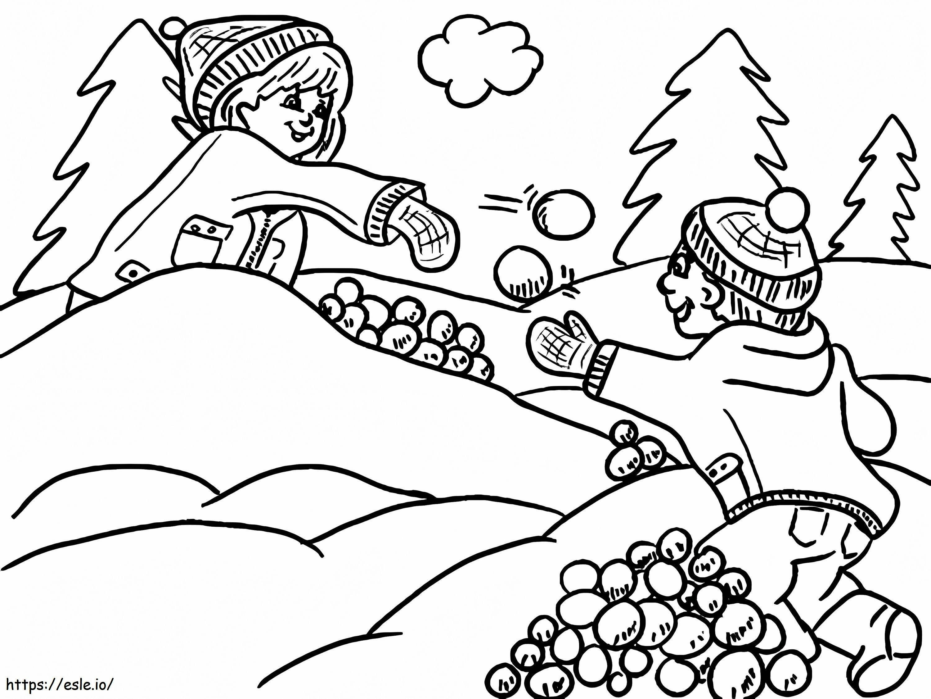 Coloriage Combat de boules de neige imprimable gratuitement à imprimer dessin