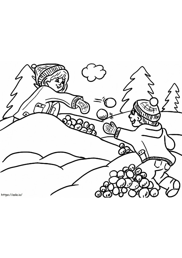 Snowball Fight Free Printable coloring page