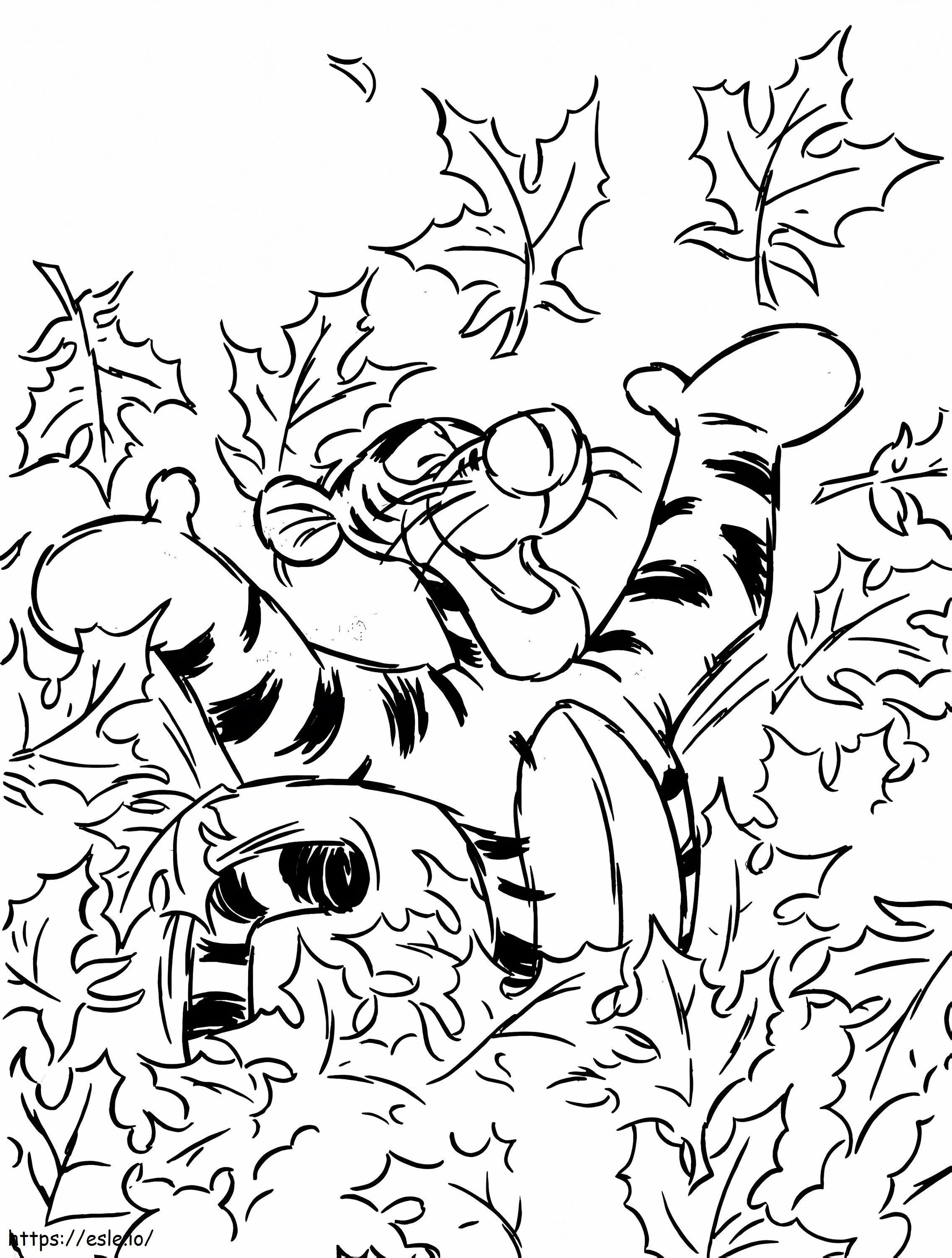 Tigre com folhas para colorir