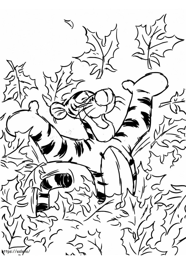 Tigre com folhas para colorir