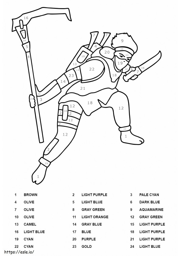 Ninja Fortnite Color By Number coloring page