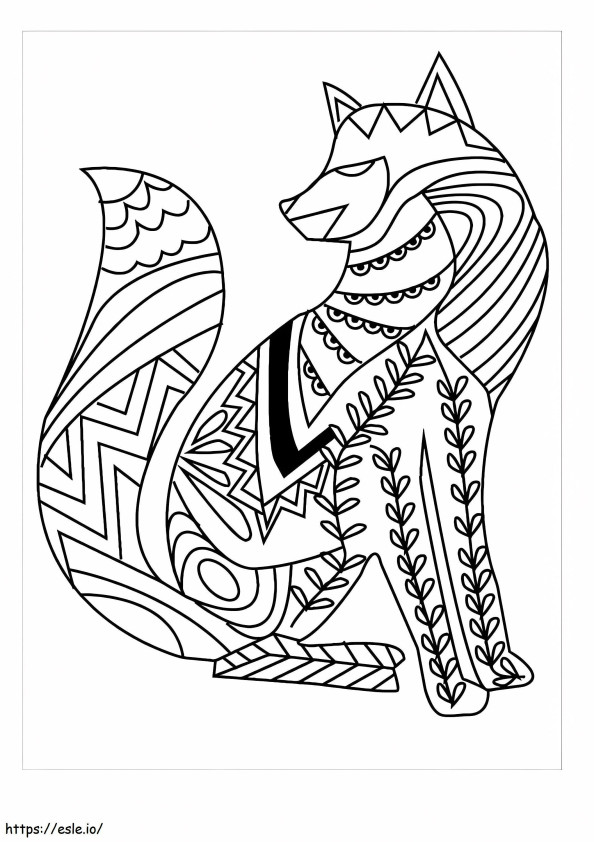 Sitting Fox Zentangle coloring page