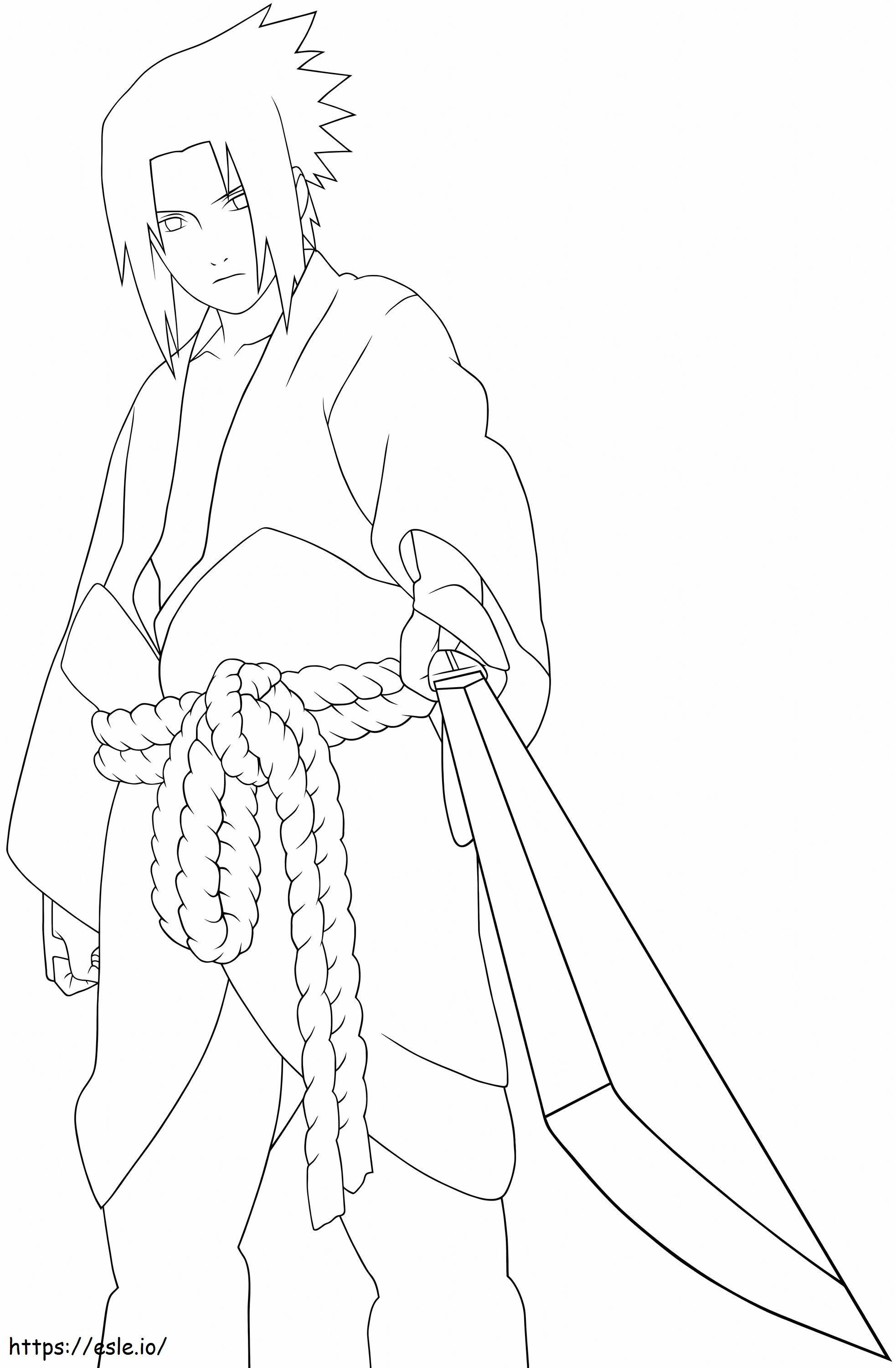 Sasuke com espada 2 para colorir