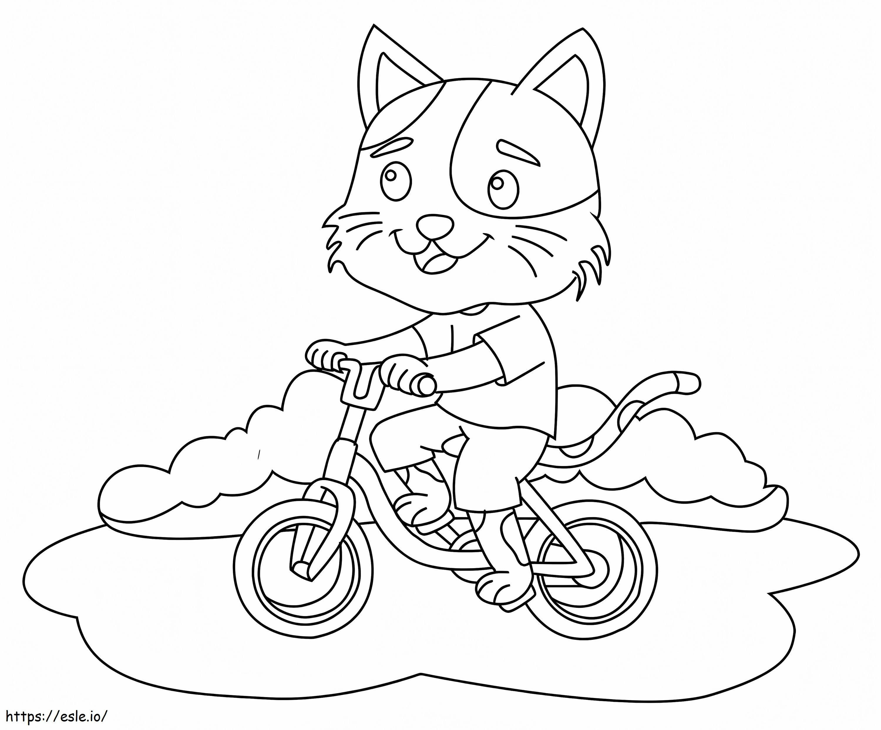 Kissa ajaa polkupyörällä värityskuva