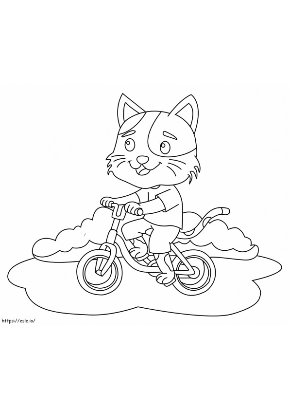 Gatto in sella a una bicicletta da colorare
