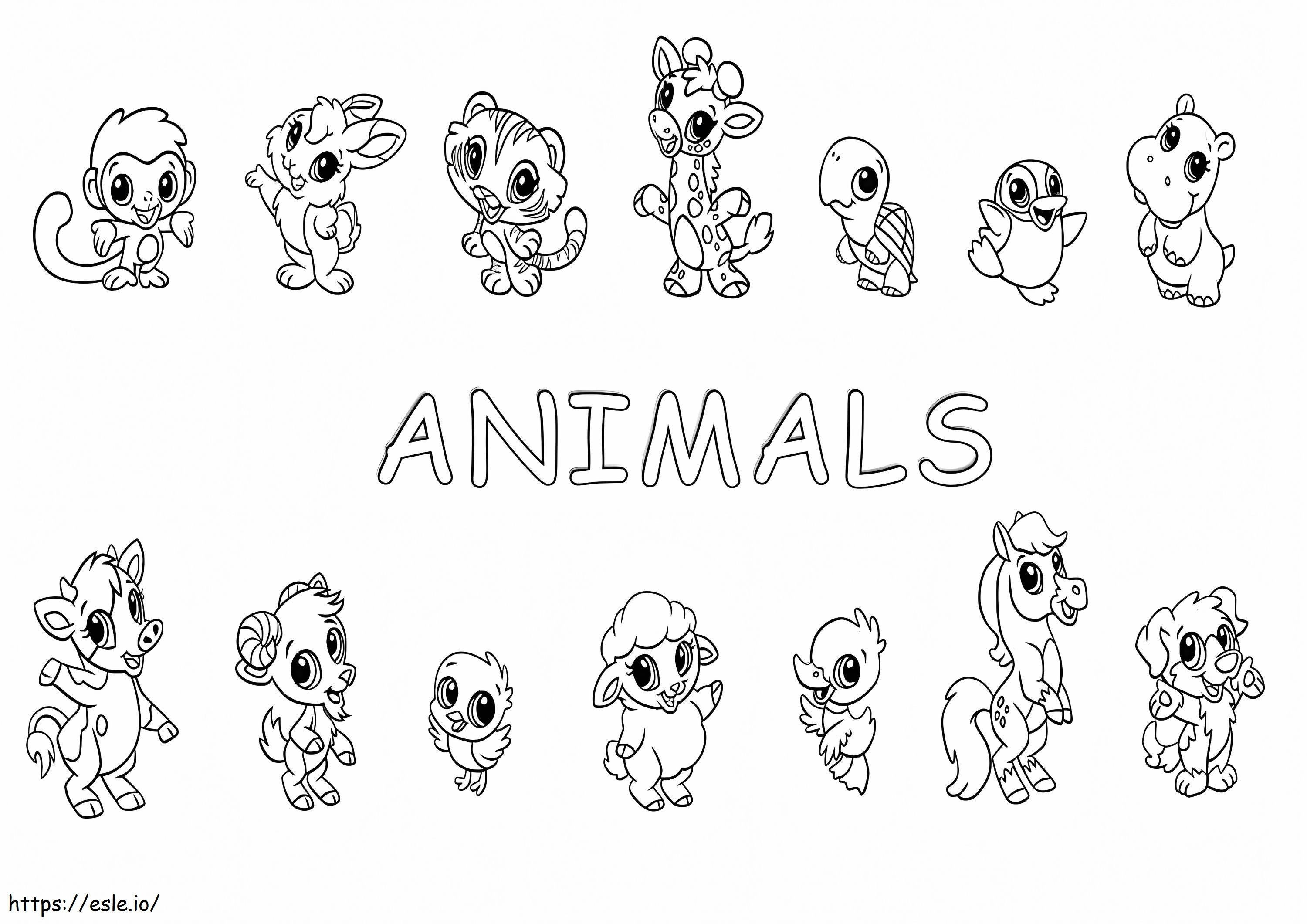 Animais fofos básicos para colorir