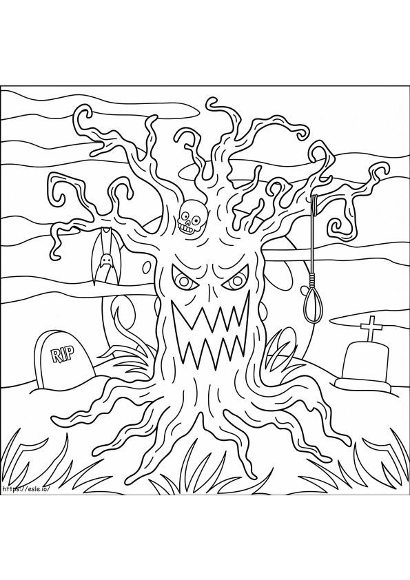 Scary Spooky Tree coloring page