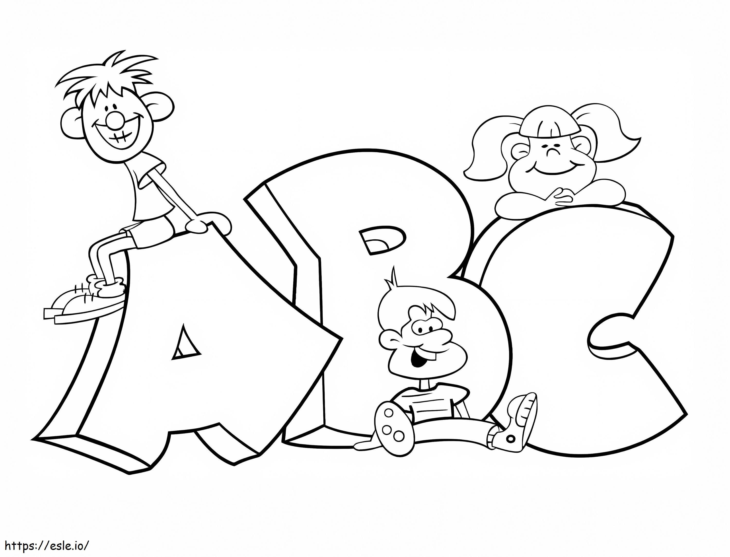 Três crianças com ABC para colorir