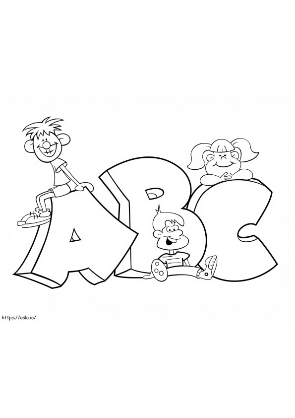 Três crianças com ABC para colorir