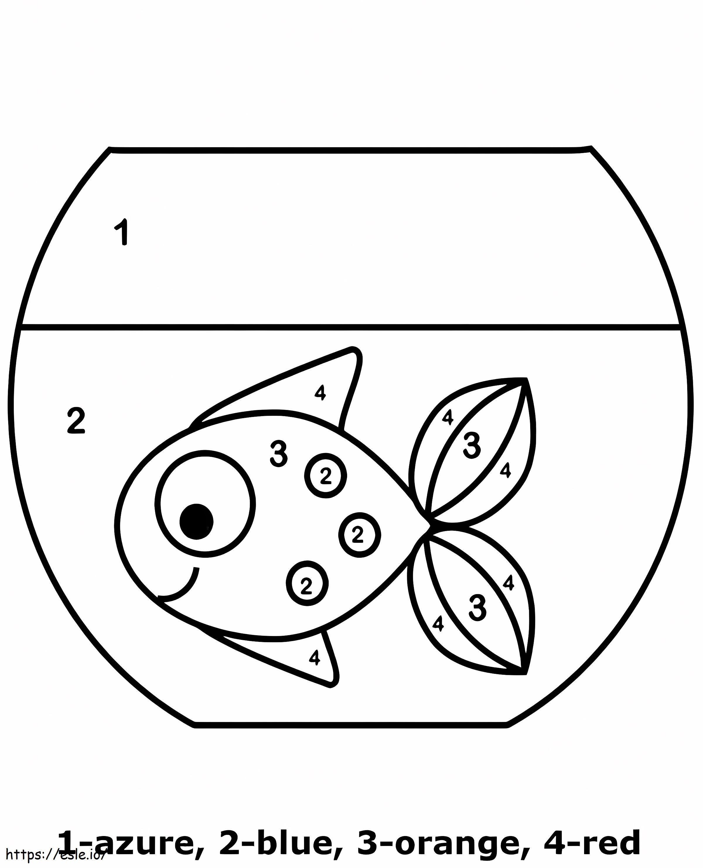 Coloriage Couleur facile du poisson rouge par numéro à imprimer dessin