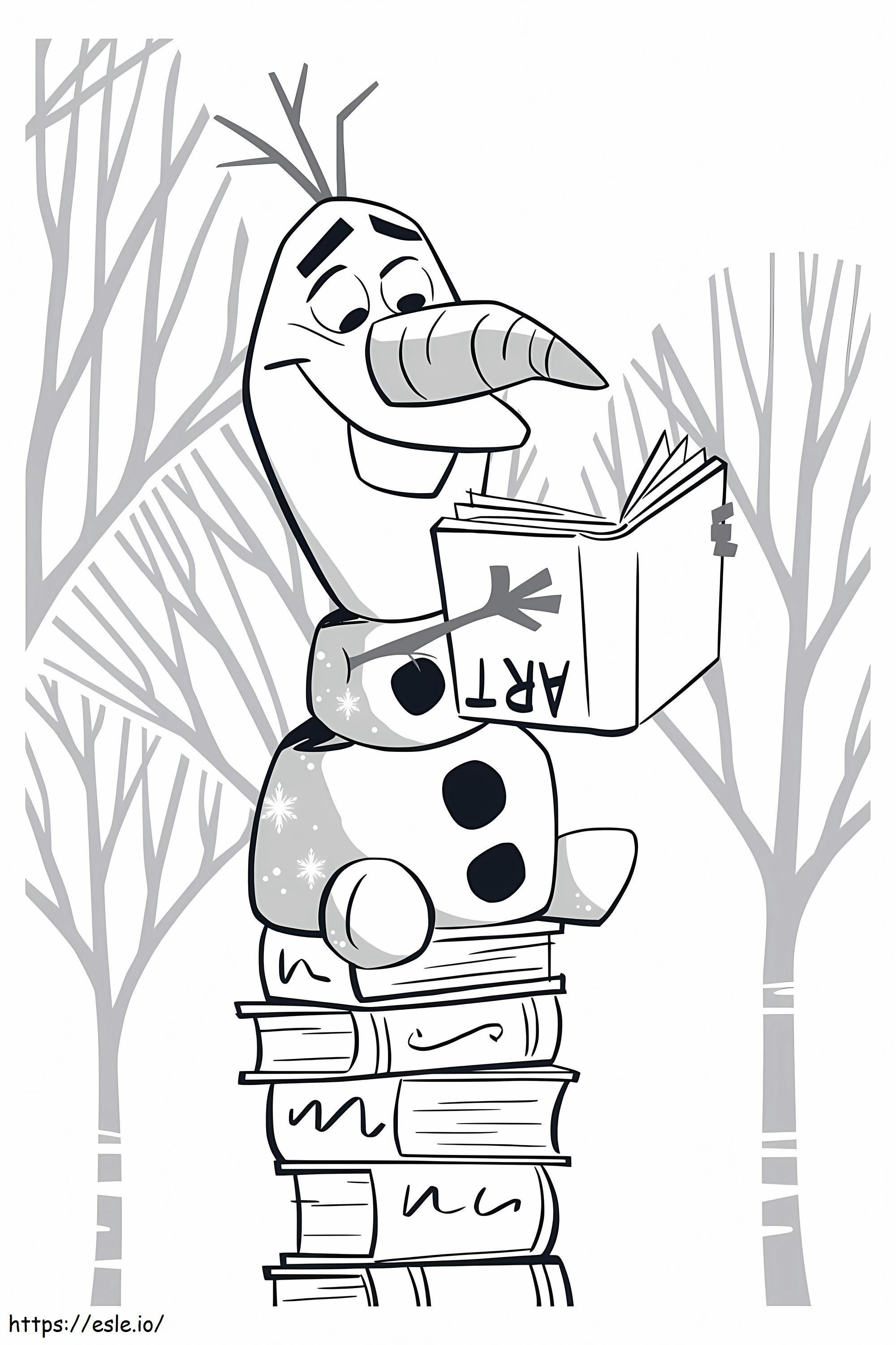 Olaf lukee kirjaa värityskuva