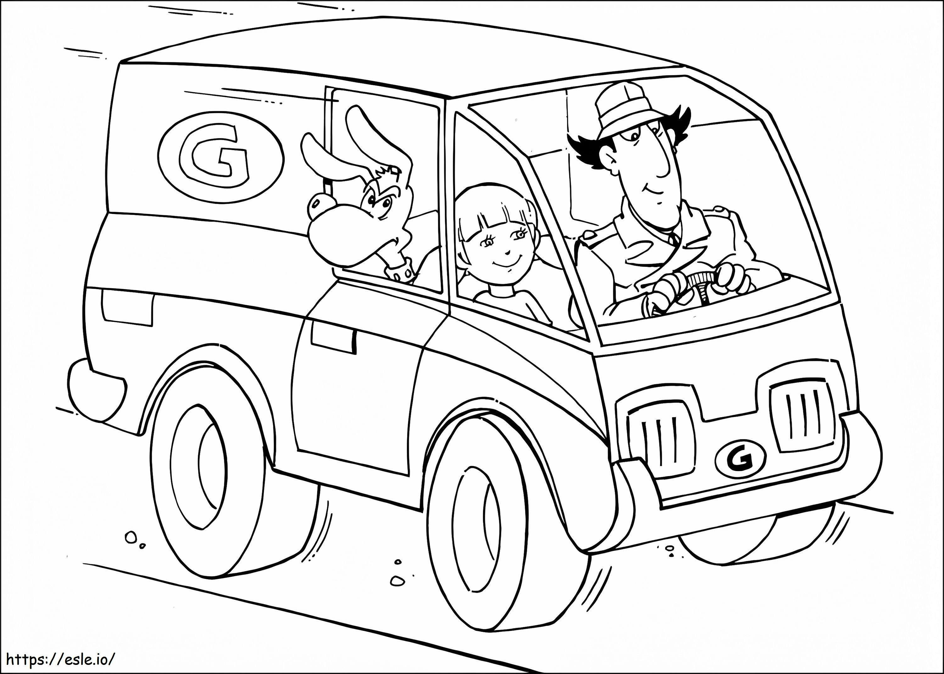 Inspektor Gadżet prowadzący samochód kolorowanka