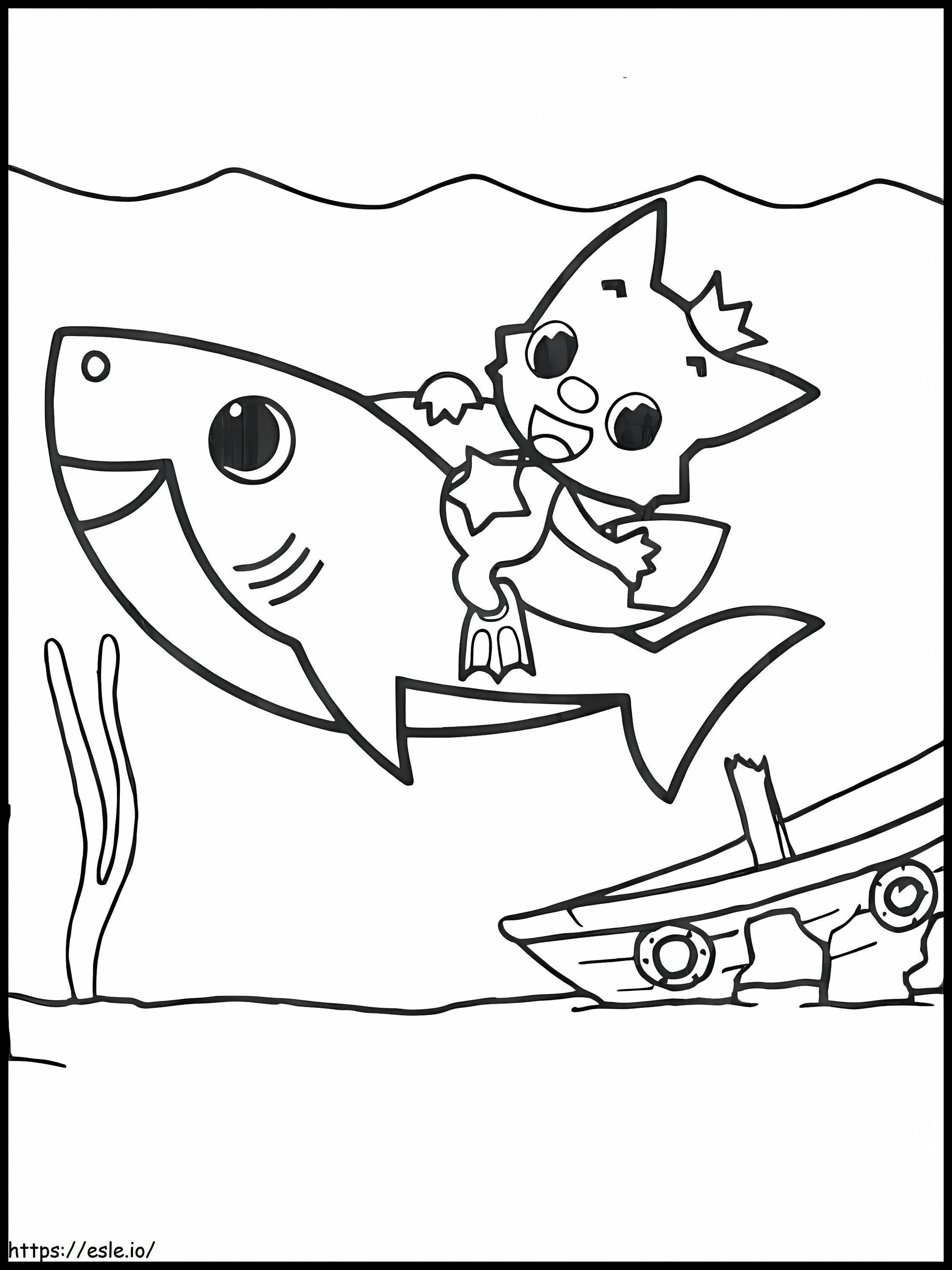 Pinkfong reitet auf dem Babyhai ausmalbilder