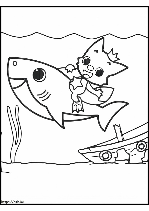 赤ちゃんサメに乗るピンクフォン ぬりえ - 塗り絵