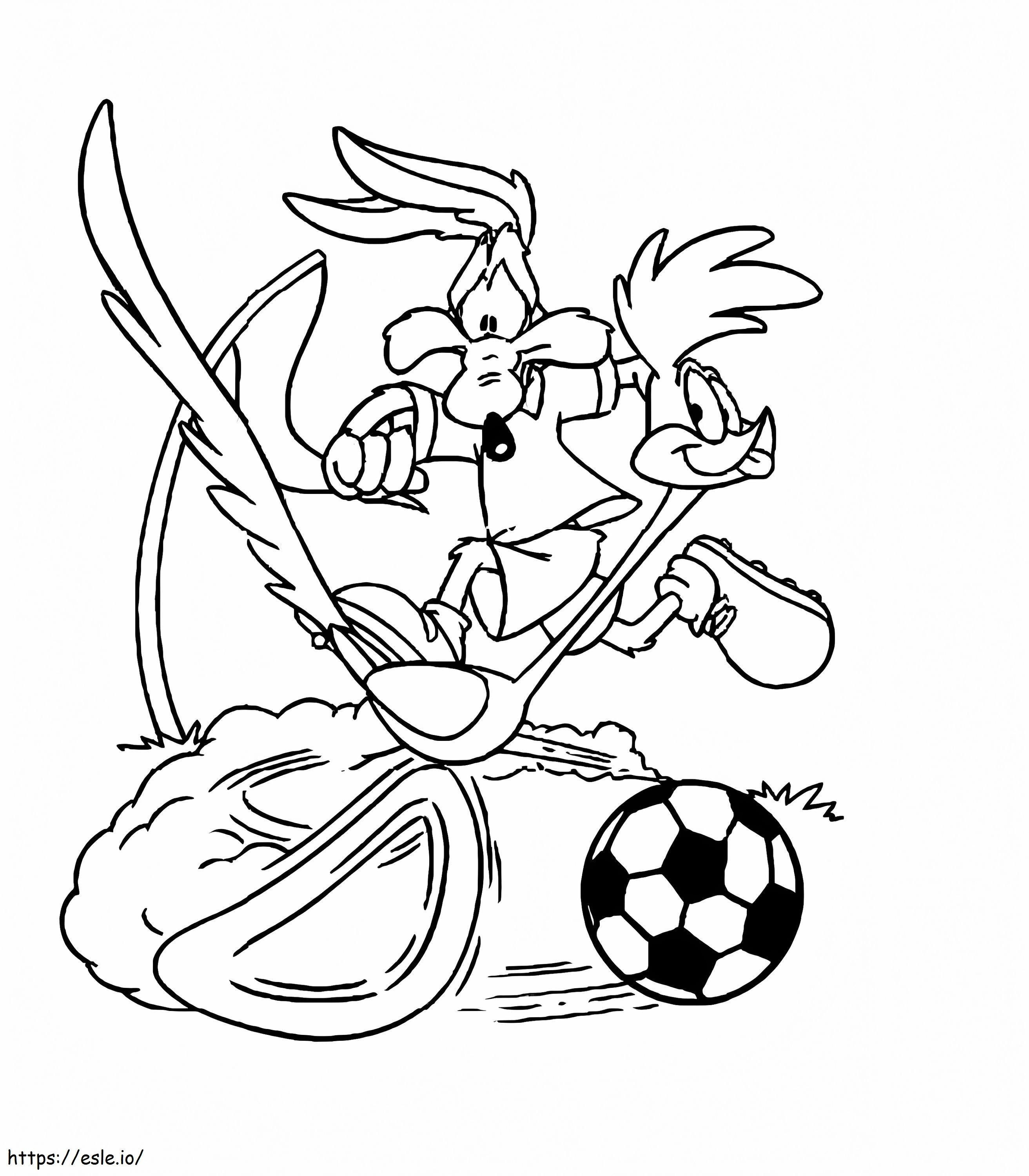 Coloriage Road Runner et Wile E. Coyote jouent au football à imprimer dessin