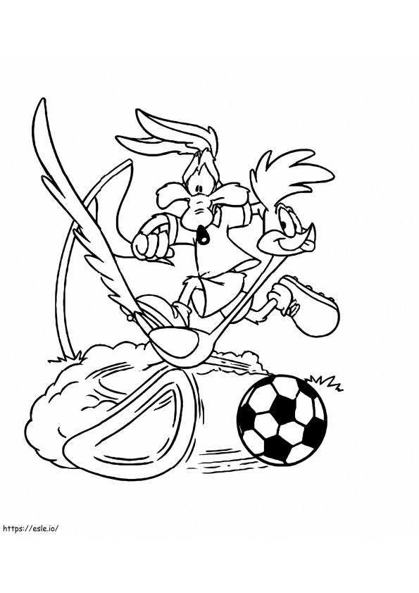 Coloriage Road Runner et Wile E. Coyote jouent au football à imprimer dessin