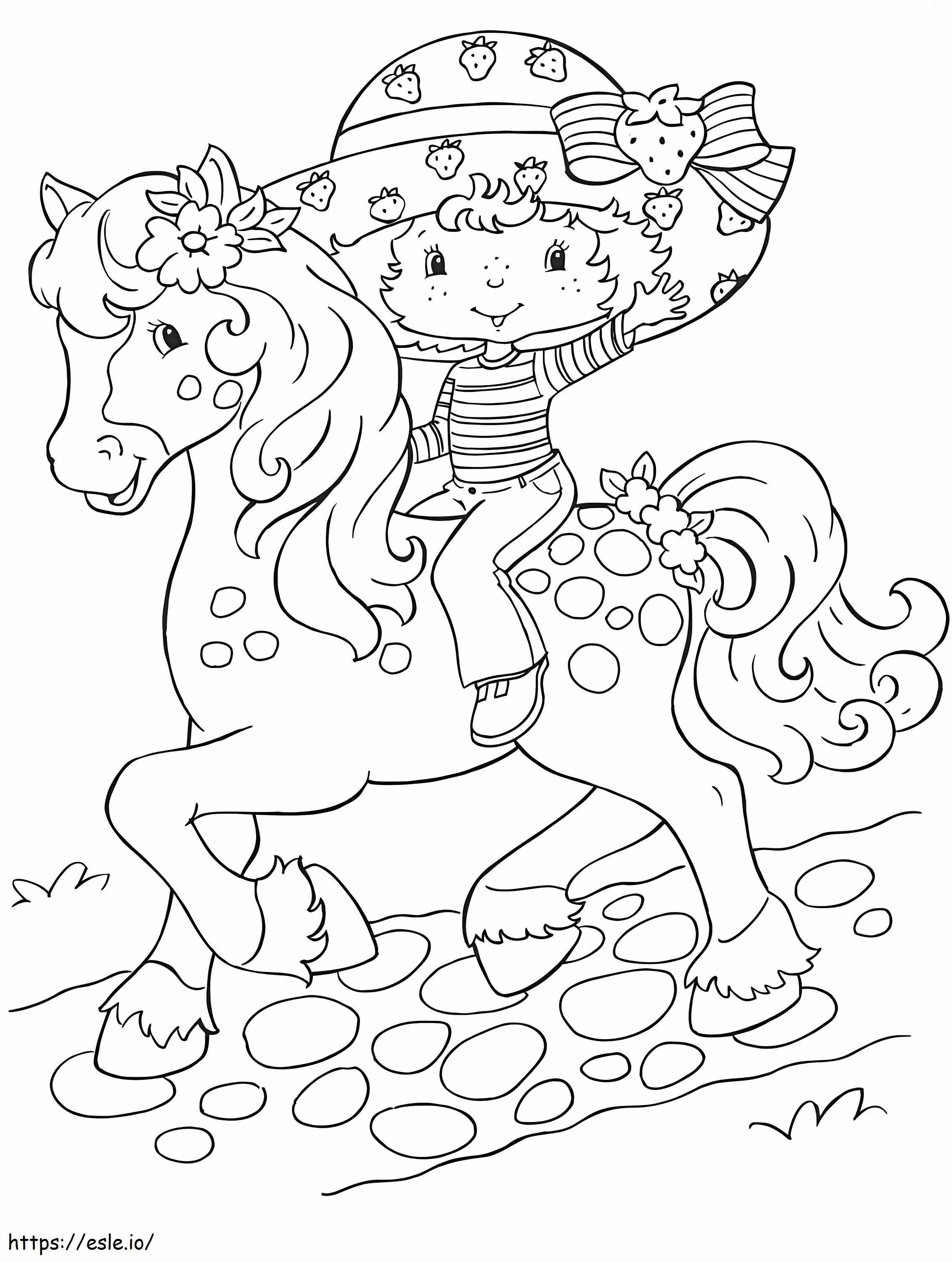 Coloriage Shortcake aux Fraises monte un cheval à imprimer dessin