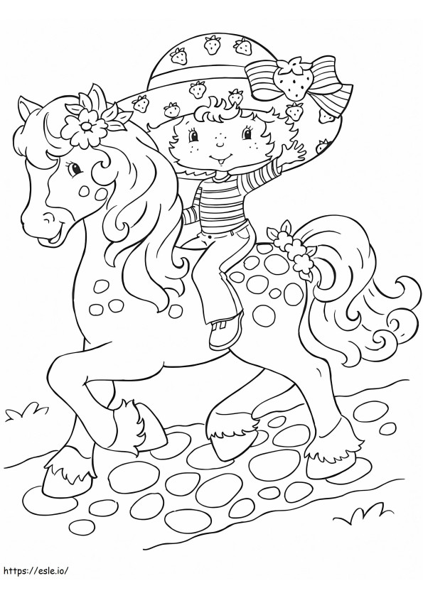 Strawberry Shortcake berijdt een paard kleurplaat