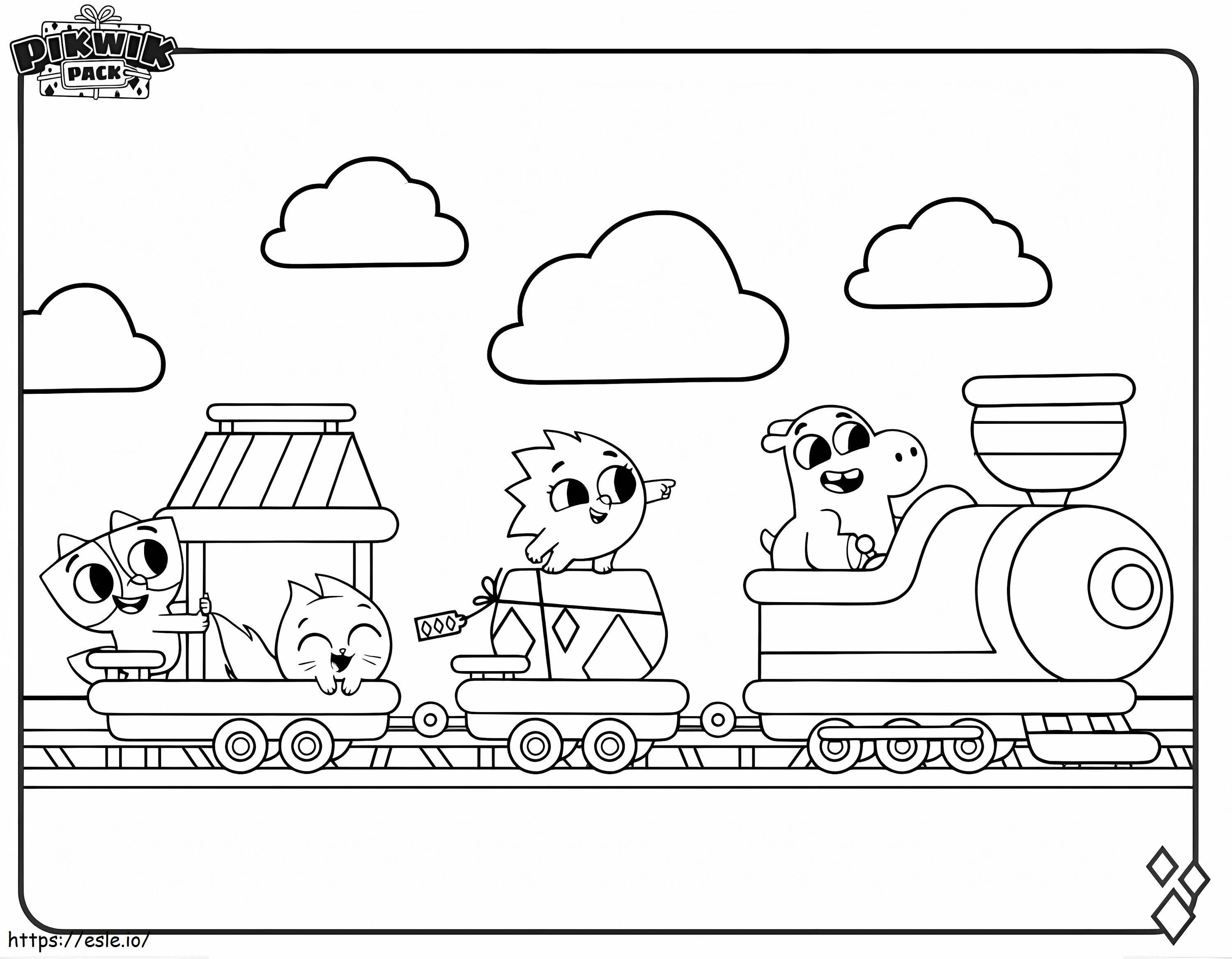 Pacote Pikwik no trem para colorir
