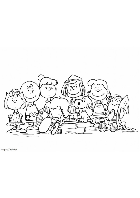 Hymyilevät Peanuts -hahmot värityskuva