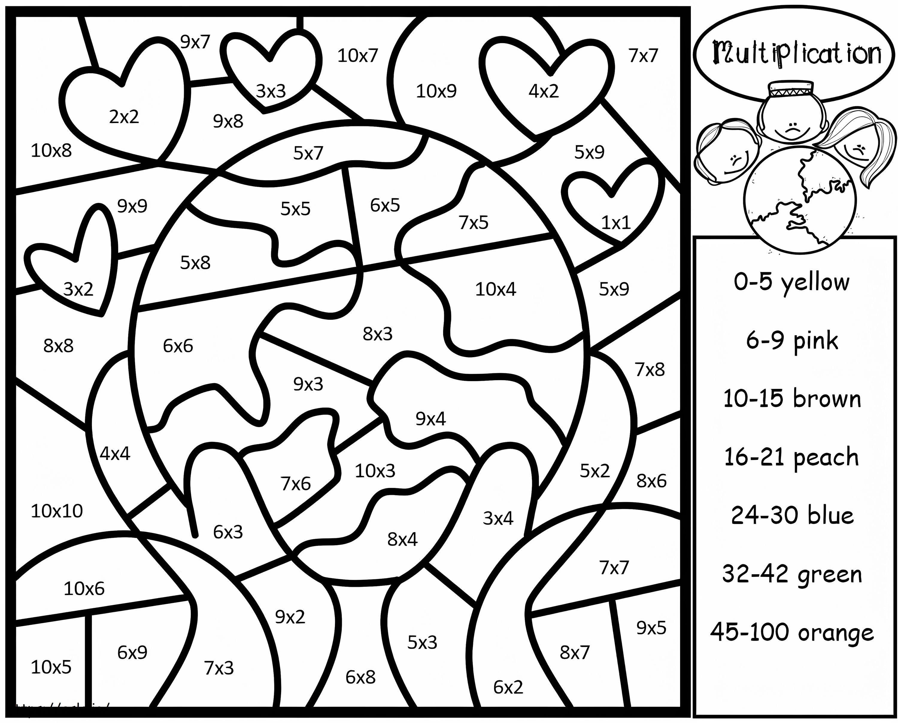 Globe Multiplication Color By Number Coloring Page Globe Multiplication Color By Number Coloring Page