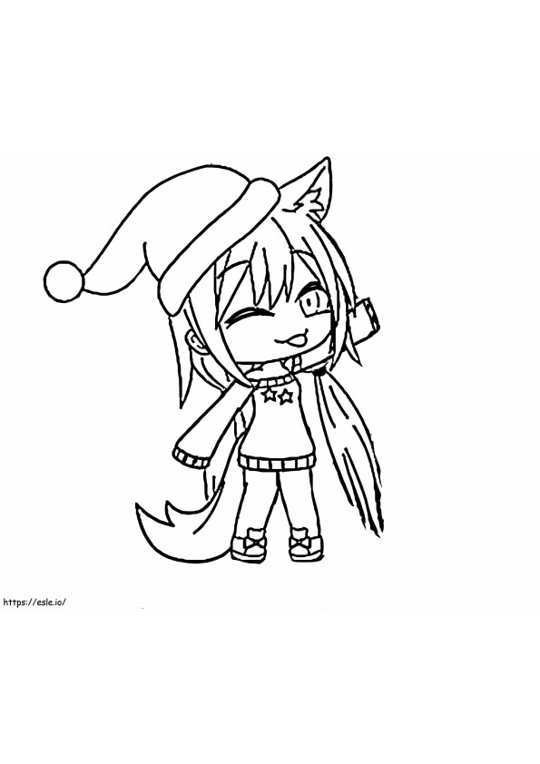Wolf Girl With Christmas Hat coloring page